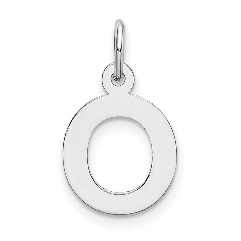 14k White Gold, Amanda Collection, Small Block Style Initial O Pendant